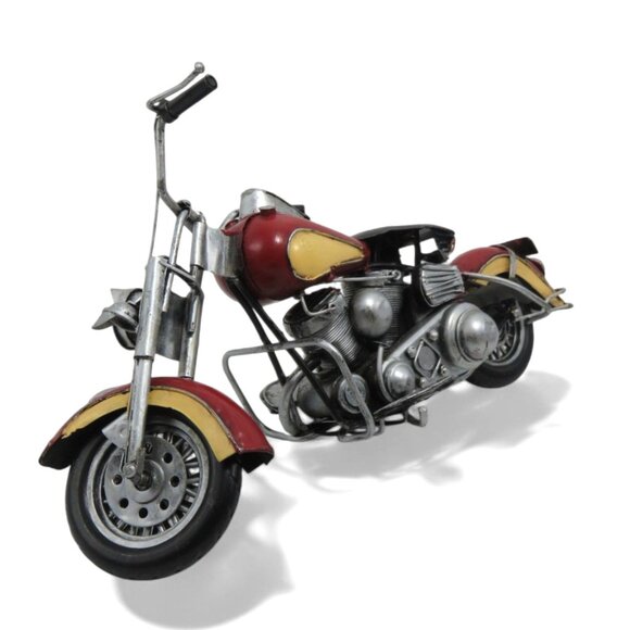 Metal MOTORCYCLE Decor Red And Yellow Retro Bike Handmade Sculpture Vintage 13" - Picture 3 of 10